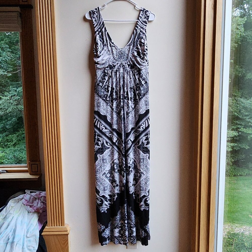 Apt. 9 Silver/Black Tropical Print Maxi Dress Size XS